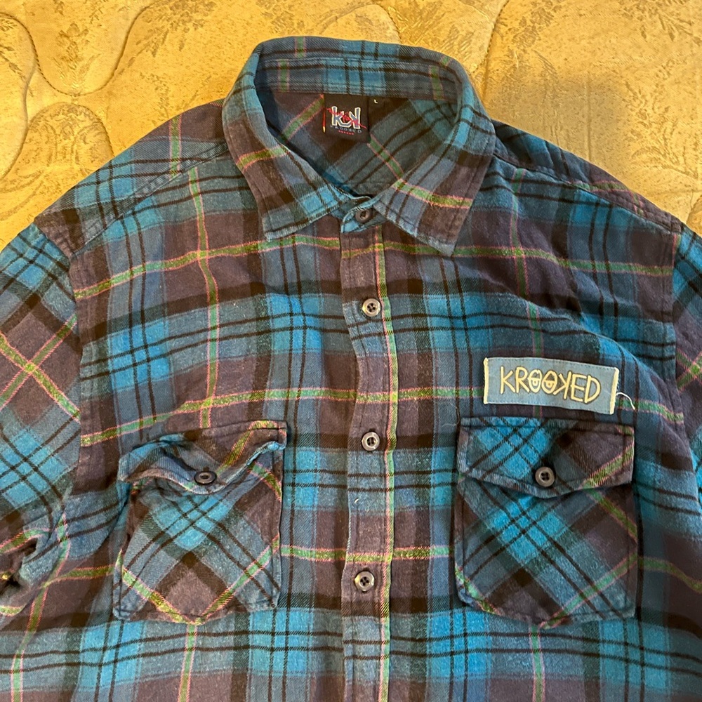 Blue krooked skateboards flannel